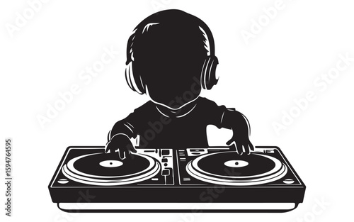 DJ Silhouette Icon with Raised Hands  Party Music Mixer Symbol