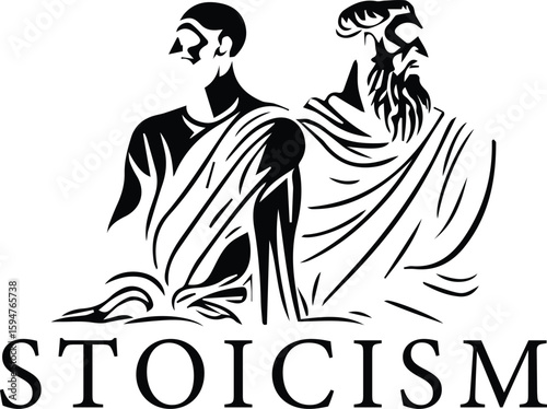 Two  ancient Thinker old man line art logo, stoicism logo design vector art