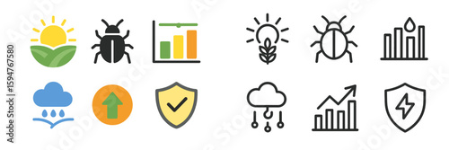 Visual representation of agricultural concepts like growth, pest control, and weather patterns for analysis and decision-making in farming