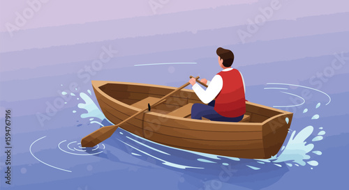 Person Rowing a Boat on Calm Water