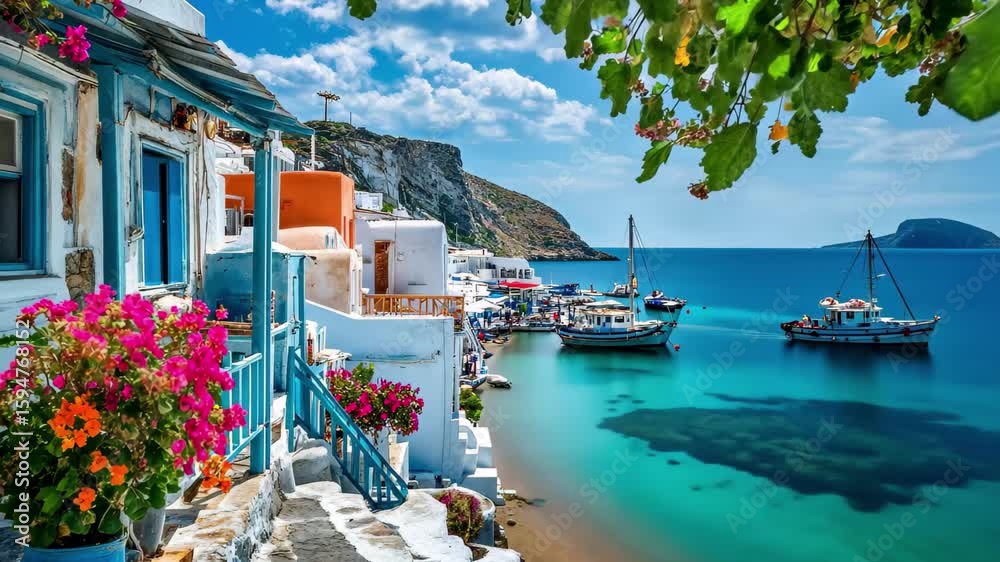 Exploring the vibrant Klima village on Milos island during a sunny summer day, Summer in greek island, Klima village Milos island Greece