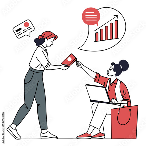 Two Women Exchanging Documents During a Business Transaction