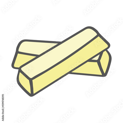 Vector illustration of two gold bars in a simple cartoon style. Perfect for finance, wealth, money, and treasure concepts. Ideal for web, games, apps, presentations, and infographics.