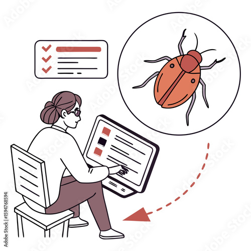 Woman Debugging Software Bug on Laptop