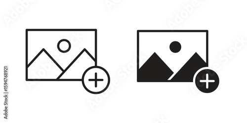 Add photos icon vector, solid illustration, pictogram isolated color editable