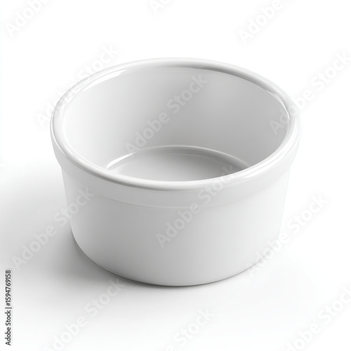 White ceramic ramekin angled perspective isolated on white