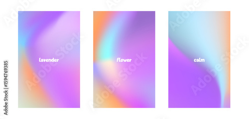 Lavender purple, turquoise pastel colored vertical vector banner. Gradient background set with blurred soft waves. Simple soft liquid backdrop. Gradient template design for poster, social post