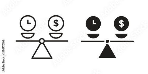 Time and money compare scale icon vector, solid illustration, pictogram isolated color editable
