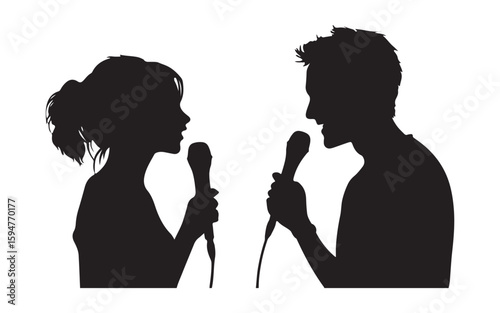 PrintMale Singers Silhouette Vector  Duo Vocal Performance Illustration