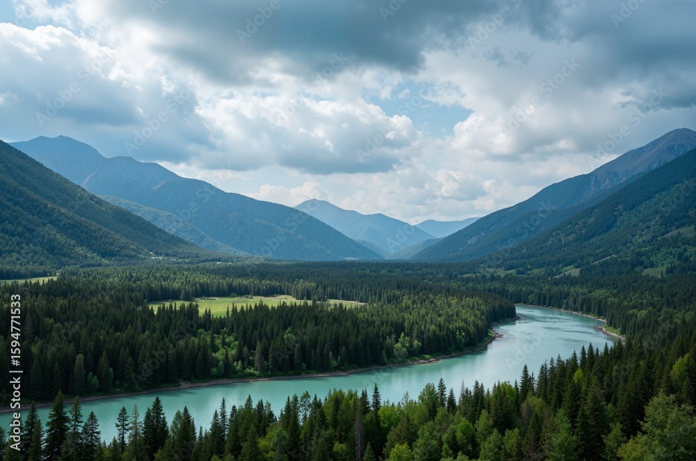 Naklejka premium Breathtaking Mountain Watershed Landscape