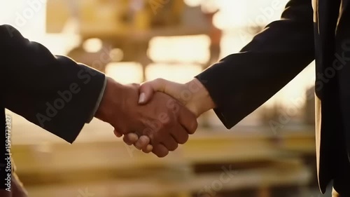 Business handshake with sunset deal.