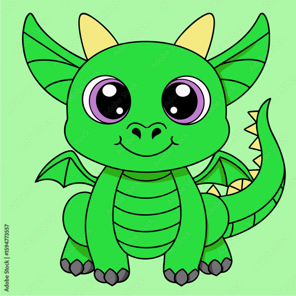 Fototapeta premium cute green dragon vector kawaii