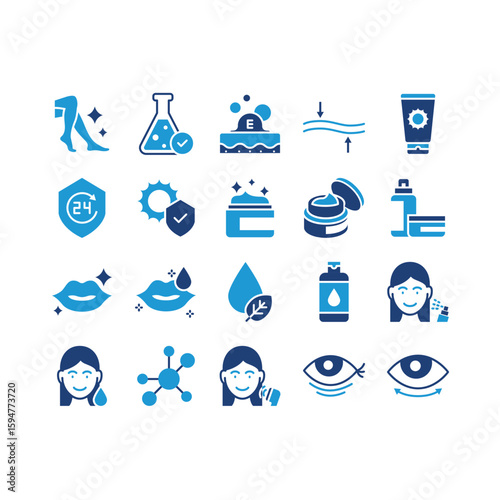 set of skin icons, epidermis, skincare, moisture