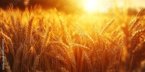 Golden ears of wheat swaying gently sunlit field, their grains full and ripe, creating a sense of abundance and harvest season