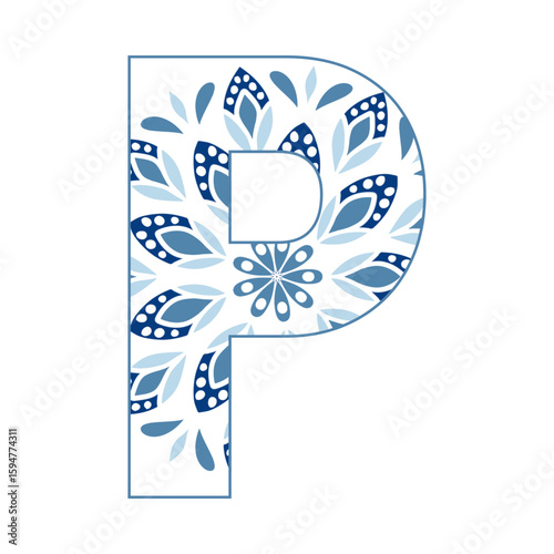 Letters A-Z in a blue leaf pattern, bright and cheerful, indicating the start of a new day. Illustration.