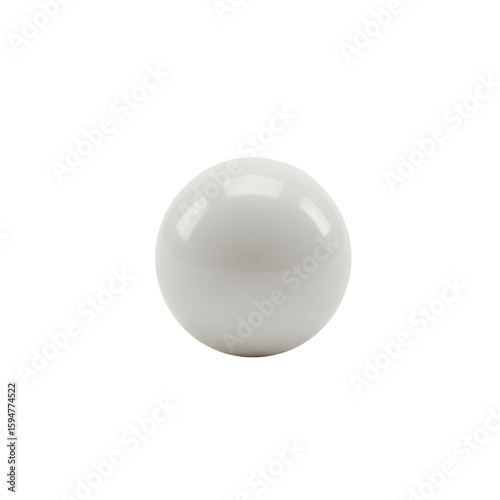 A small, perfectly spherical, white, glossy plastic ball for a toy roulette, meticulously centered on a pristine, transparent, seamless studio background with no shadows or reflections, macro lens,