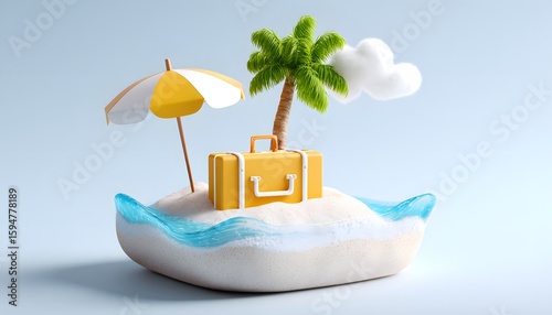 Luggage on island. summer travel concept