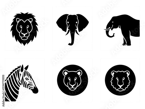 Collection of stylized african wildlife silhouettes and icons