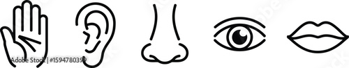 Human Senses Hand, Ear, Nose, Eye, and Lips Icons on Transparent Background