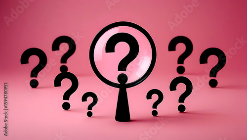 Question Marks Through a Magnifying Glass on Pink Gradient