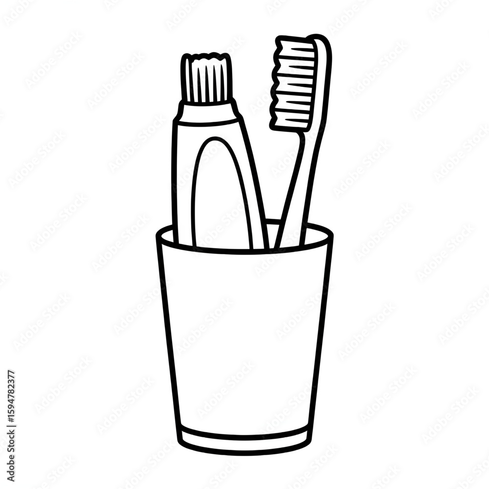 A black and white toothbrush and toothpaste holder illustration vector style coloring page A black and white toothbrush and toothpaste holder illustration vector style coloring page