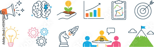 Business Concept Icons Collection Strategy, Growth, Idea, Target on White Background
