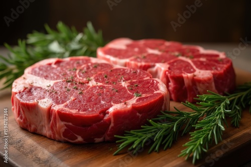 Raw meat- roast beef - american chuck eye steak and lamb chop