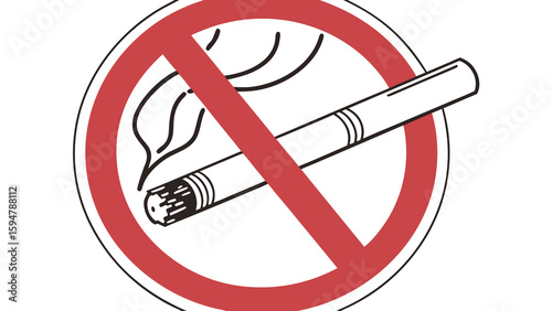 No smoking symbol, a red forbidden sign with a cigarette, warns against the dangers of tobacco and is an isolated icon of health information