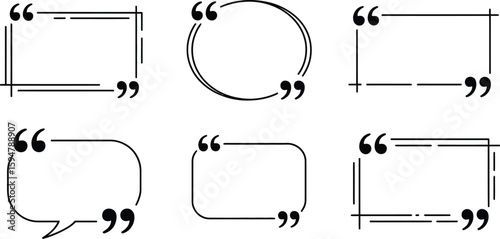 Collection of Various Black Outline Quote Box Frames on Transparent Background