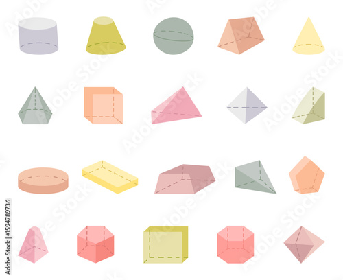 Geometric shape set in scandinavian style with various forms designed for school education, classroom learning, math development and visual teaching materials and for your creative designs projects
