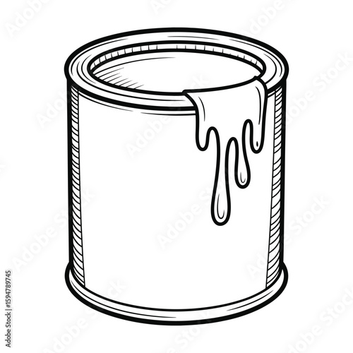Black and White Paint Can Line Art Illustration with Dripping Paint