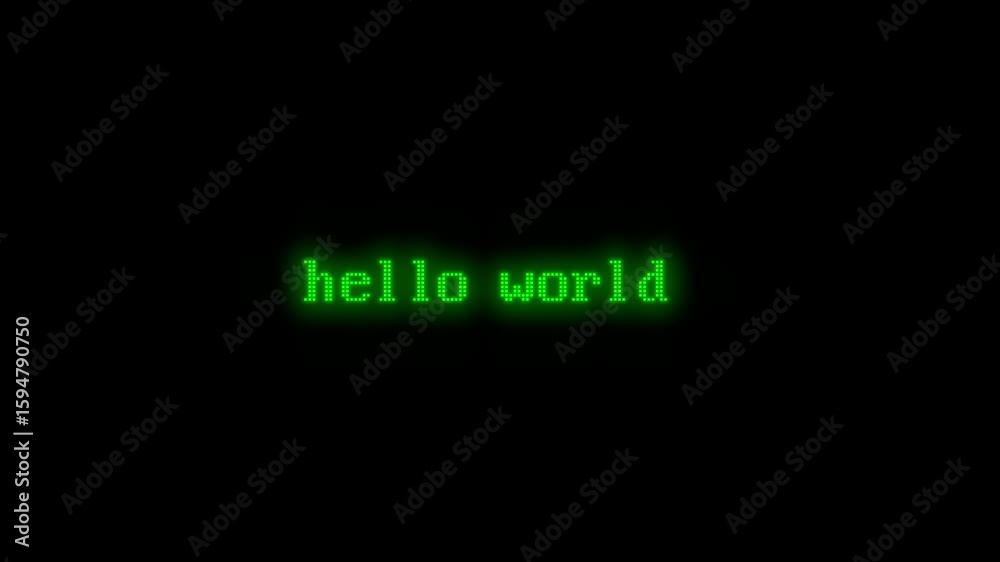 grün leuchtende Bildschirmausgabe: hello world
