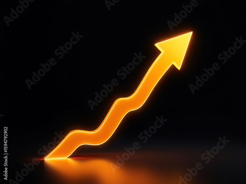Glowing orange arrow with wavy design pointing upward, symbolizing growth and progress, on dark background