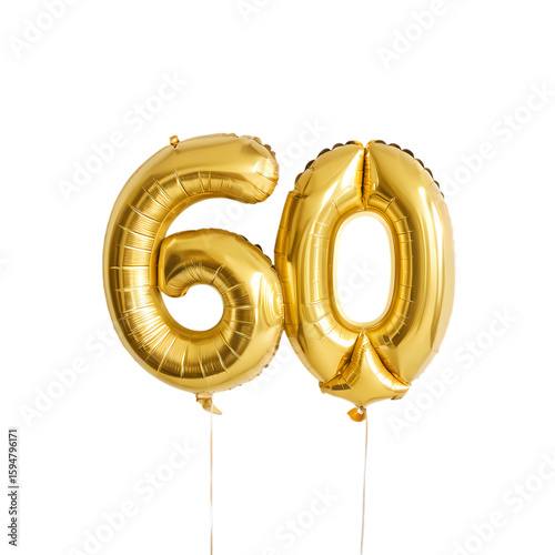 Golden Sixtieth Celebration Balloons on transparent background