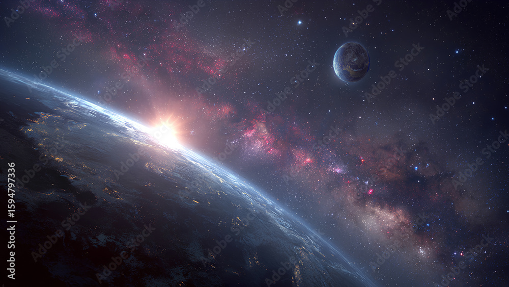 Obraz premium Epic Outer Space Galaxy Scene with Planets and Stars