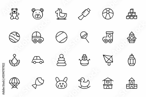 A nostalgic and heartwarming bundle featuring iconic childhood toys drawn in a soft, minimal line style. Perfect for kids’ clothing, toy packaging, and nursery art.