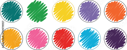Scribbled Circles of Various Colors on White Background Colorful Scribble Circles