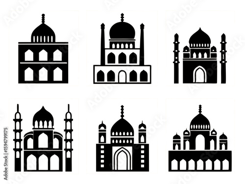 Architectural Harmony: A collection of meticulously crafted building icons showcases the elegance of global architectural design. capturing their intricate patterns and symmetrical balance.