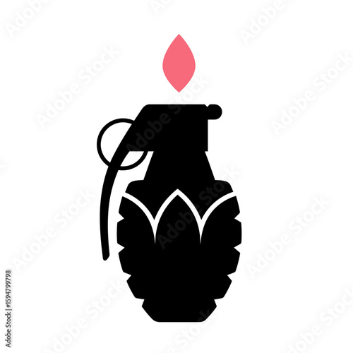 Icon of a grenade with a flame on a transparent background representing conflict
