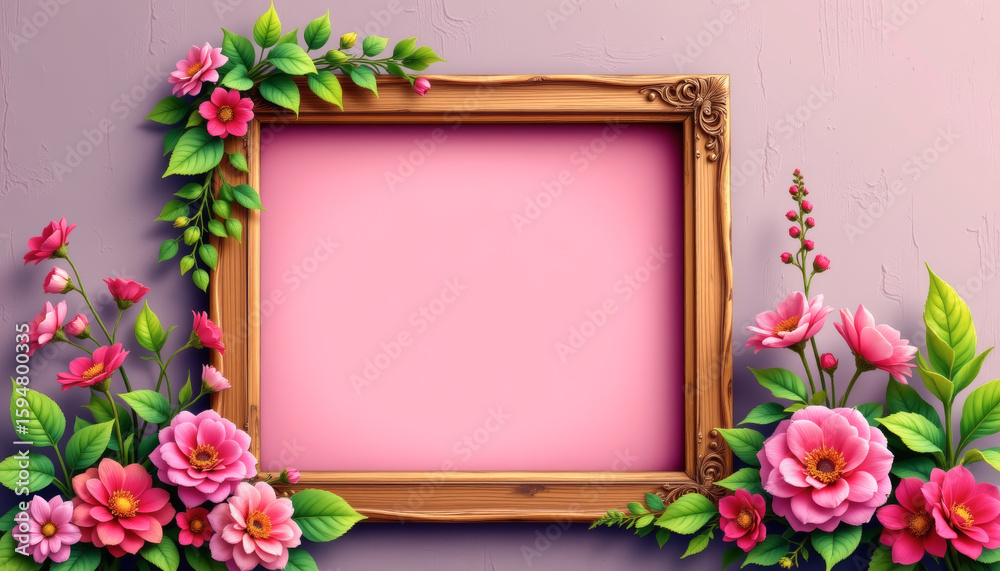 Obraz premium A decorative frame surrounded by vibrant flowers, ideal for showcasing artwork or personal photos.
