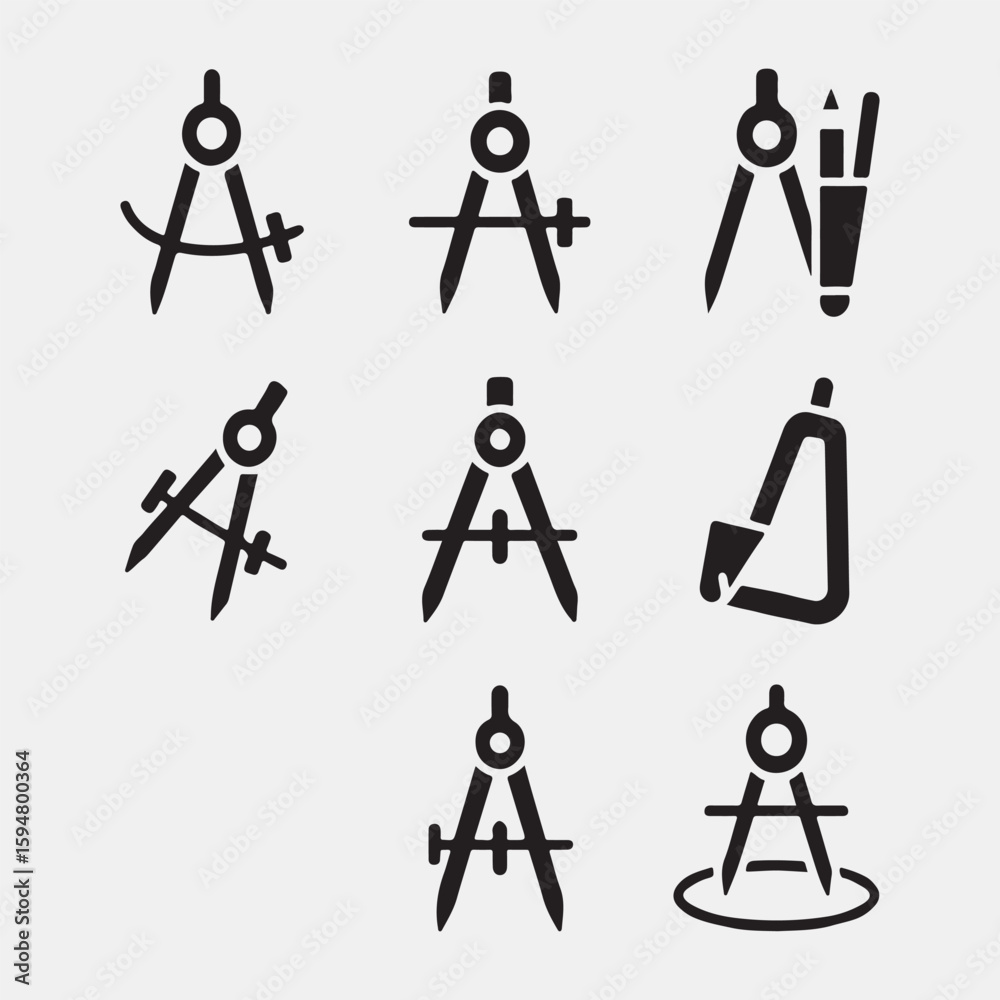 Fototapeta premium Collection of Black and White Technical Drawing Instruments 