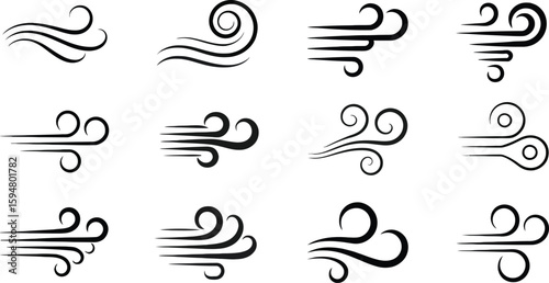 Wind Silhouette Set Collection on Transparent Background Isolated Icons