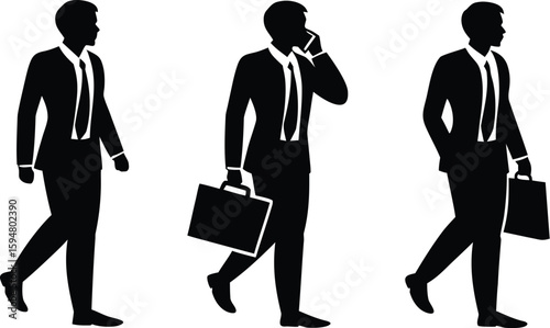 Silhouettes of Businessmen in Walking and Standing Poses