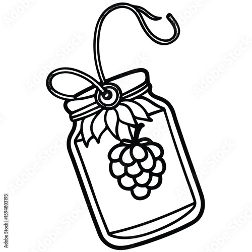 Vector art of a glass jar of jam decorated with a raspberry and ribbon