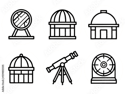 Set of astronomical observatory and telescope icons
