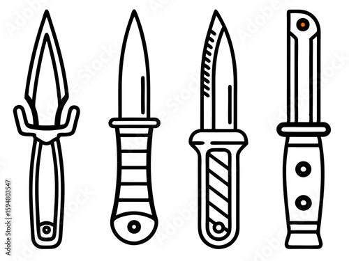Collection of four distinct knife designs on an  background