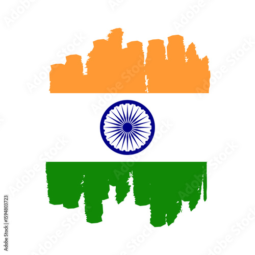 Indian flag with brush paint texture isolated on png or transparent background. Indian flag with transparent background.