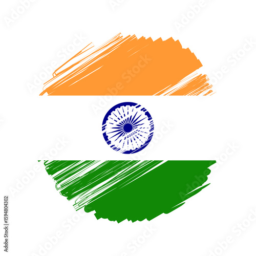 Indian flag with brush paint texture isolated on png or transparent background. Indian flag with transparent background.