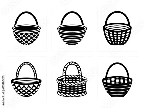 Collection of six handcrafted woven baskets with handles