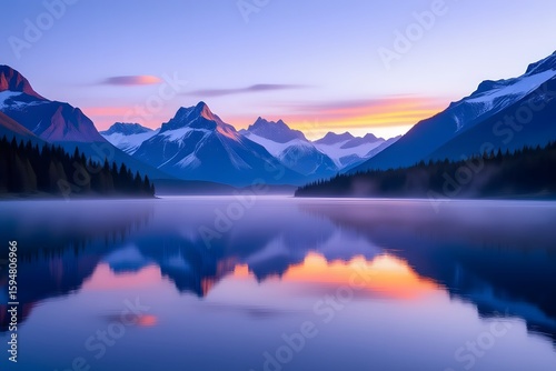 Serene Mountain Lake at Sunrise with Colorful Sky Reflection
